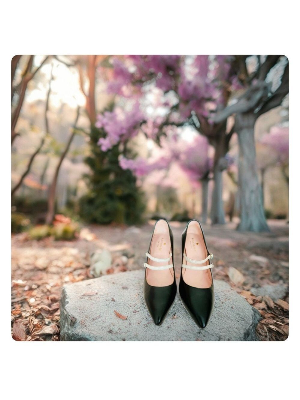 🎉HP🥳 Kate Spade Elpetha Heels in Black w/ Black Sparkle Heel & Cream Dbl Strap - Picture 14 of 16